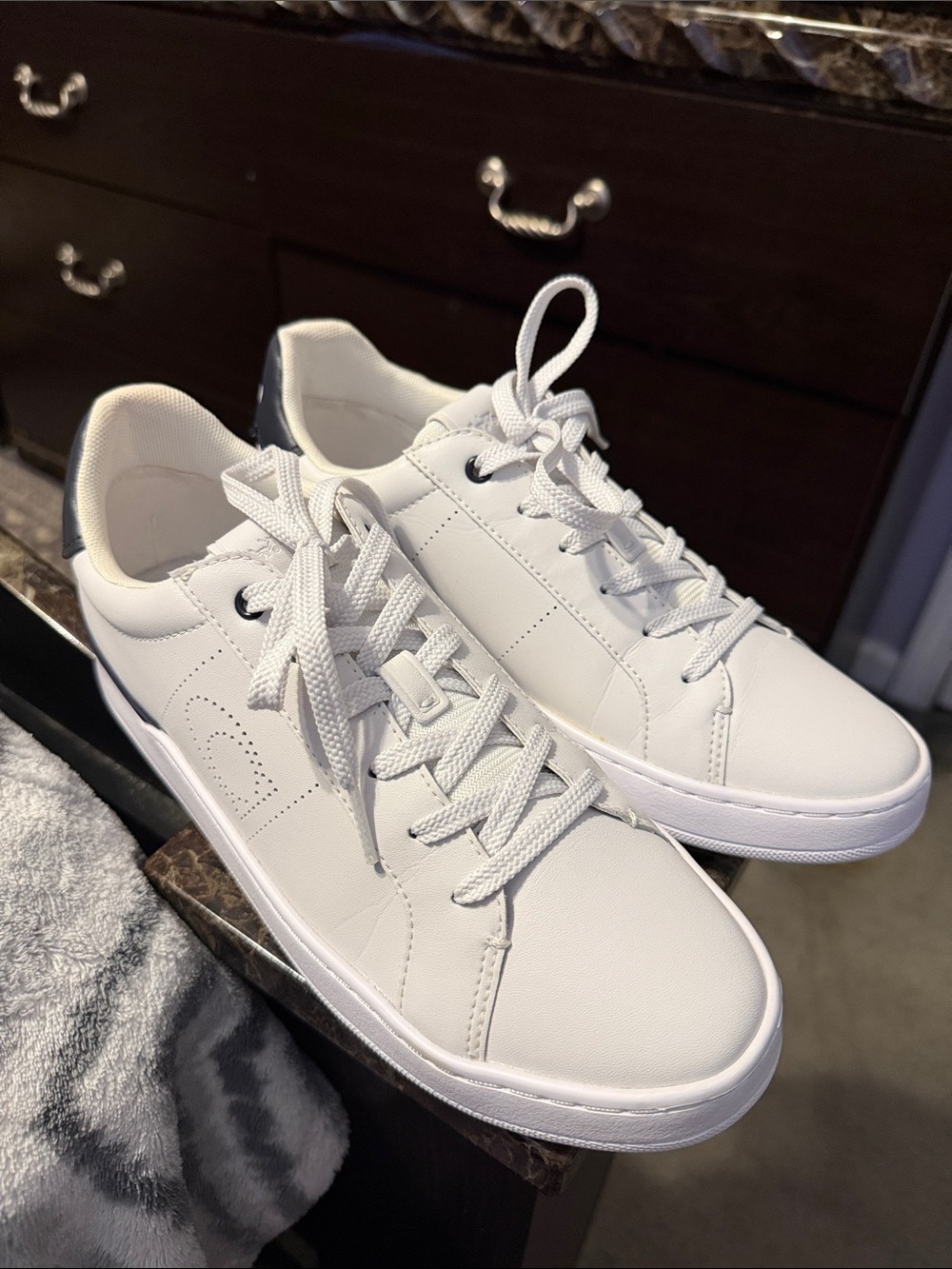 Coach White Leather Sneakers with Navy Heel